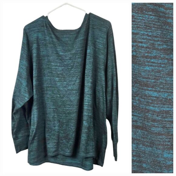 Xersion Plus 3X Womens Sweater Long Sleeve Stretch Cutout V Neck Teal Green Top - Picture 8 of 9